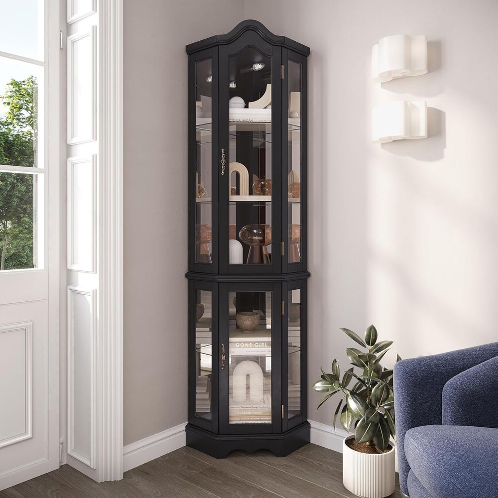 Glass Cabinet Display - Podświetlana, trójstronna szklana witryna z hartowanym