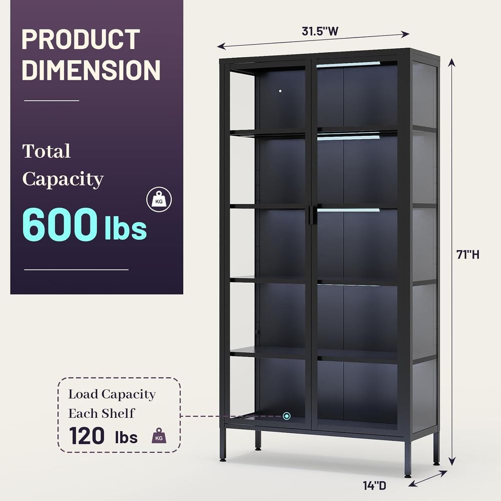 Wysoka szklana witryna z oświe – Glass Cabinet Display recenzja i cena